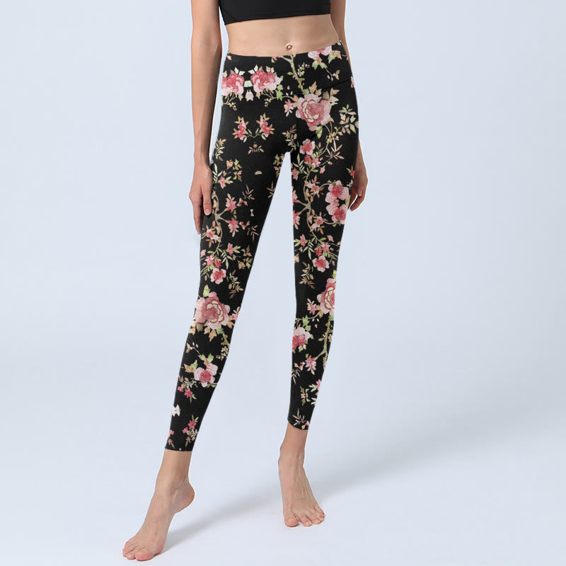 Buddha Stones Rose Flower Leaf Print Gym Leggings Women's Yoga Pants - image 5