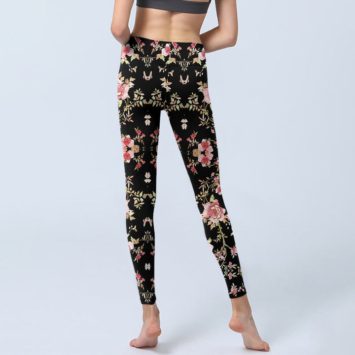 Buddha Stones Rose Flower Leaf Print Gym Leggings Women's Yoga Pants - image 6