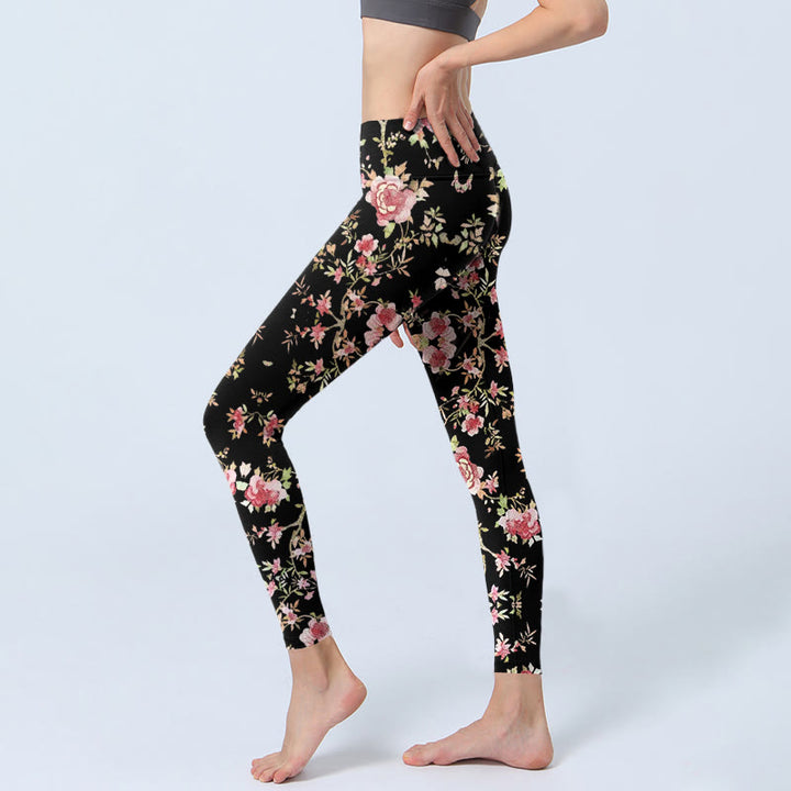 Buddha Stones Rose Flower Leaf Print Gym Leggings Women's Yoga Pants - image 2