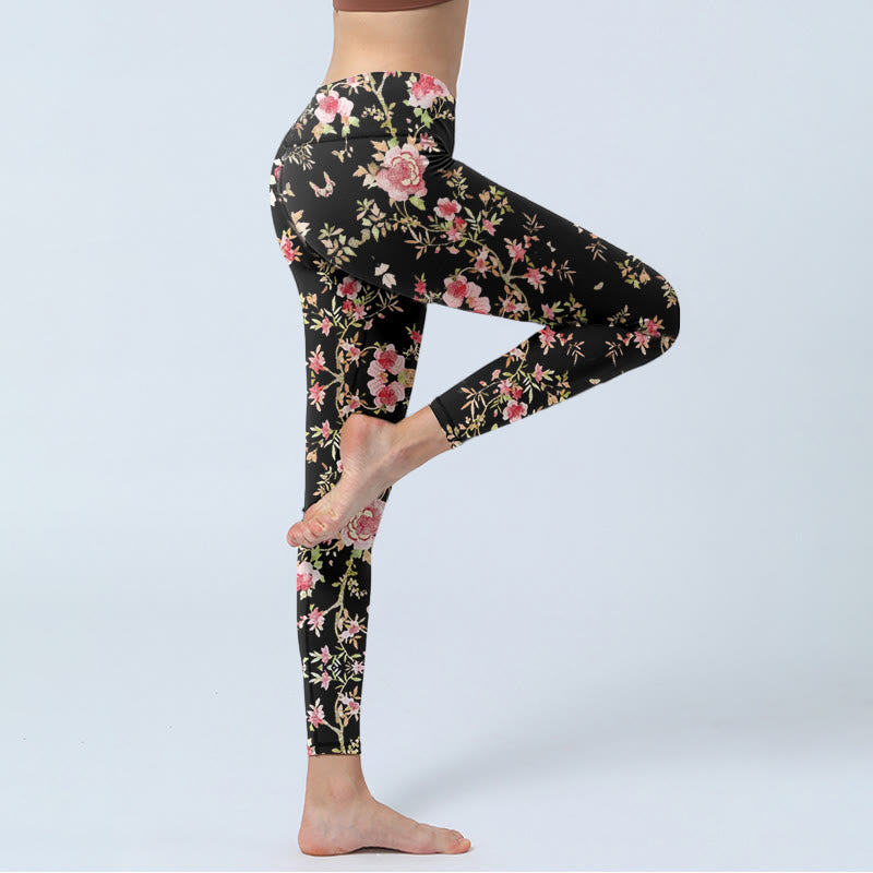 Buddha Stones Rose Flower Leaf Print Gym Leggings Women's Yoga Pants - image 5