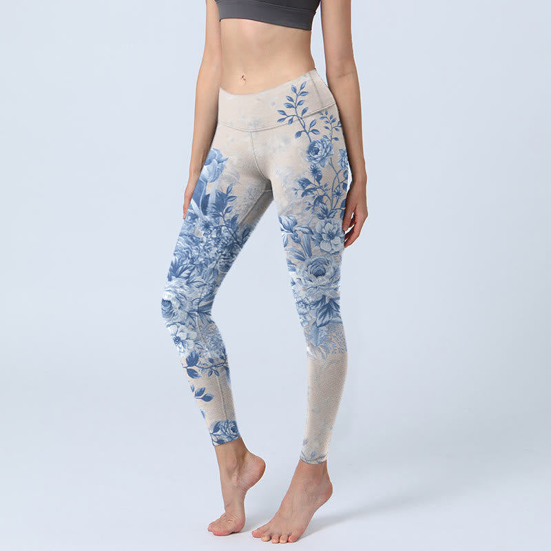 Buddha Stones Rose Daisy Print Gym Leggings Women's Yoga Pants - Wheat - US18，UK/AU22，EU50 (4XL) - image 0