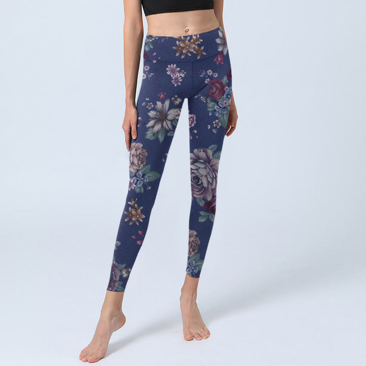Buddha Stones Red Rose Peony Chrysanthemum Print Gym Leggings Women's Yoga Pants - image 6