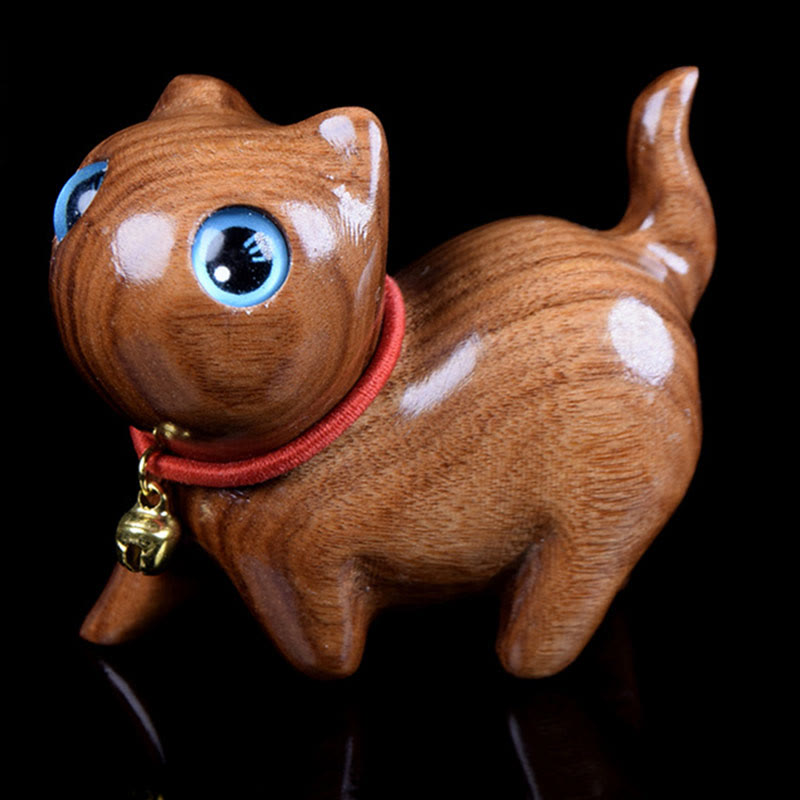Buddha Stones Rosewood Carving Cat Warmth Home Decoration - Blue About 65*32*48mm - image 0