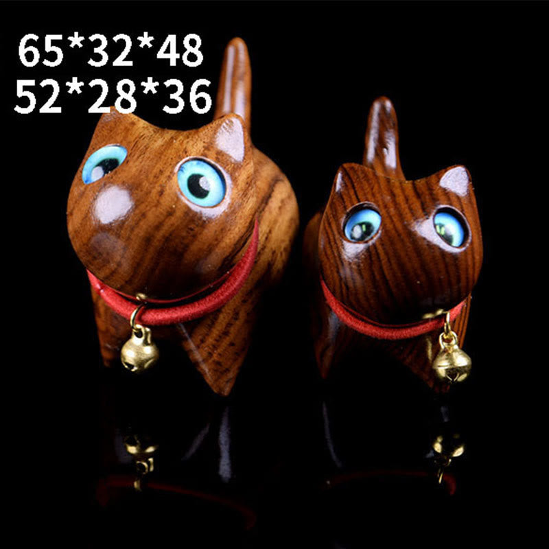 Buddha Stones Rosewood Carving Cat Warmth Home Decoration - image 7