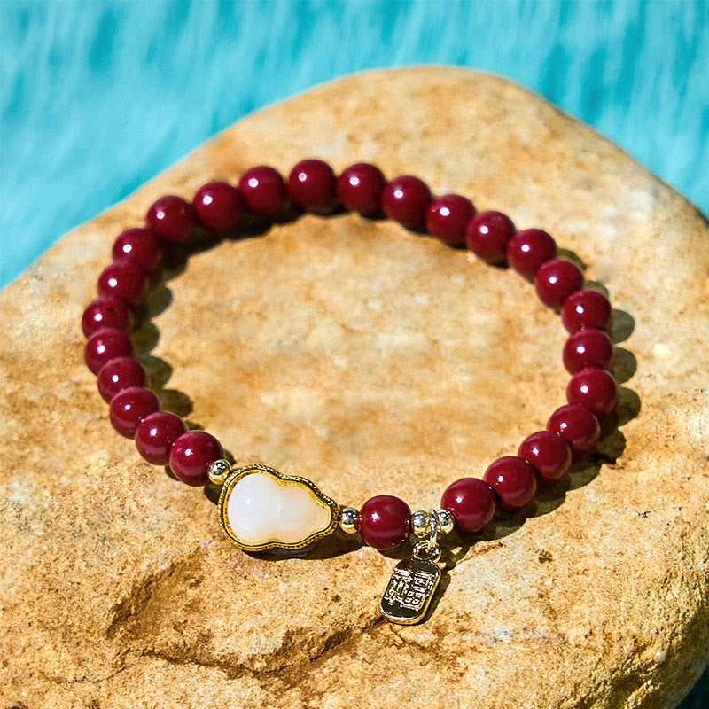 Buddha Stones Cinnabar Gourd Fu Character Charm Blessing Bracelet