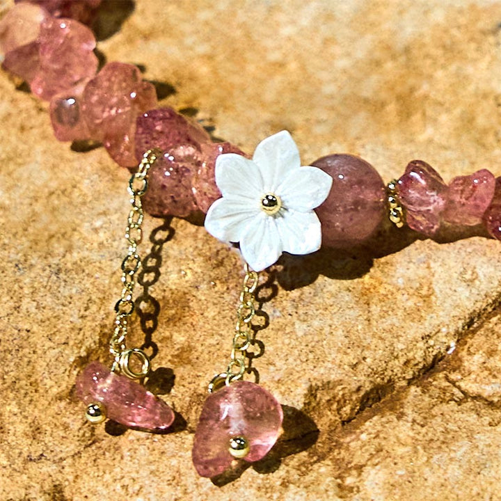 Buddha Stones Natural Strawberry Quartz Green Strawberry Quartz Super Seven Crystal Flower Healing Bracelet