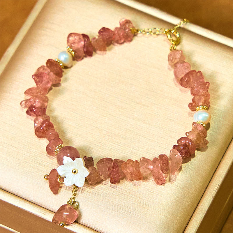 Buddha Stones Natural Strawberry Quartz Green Strawberry Quartz Super Seven Crystal Flower Healing Bracelet