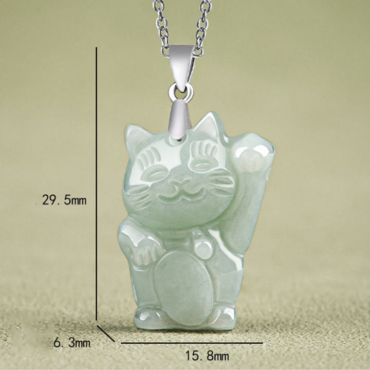 Buddha Stones Jade Fortune Cat Prosperity Titanium Steel Necklace Pendant - image 4