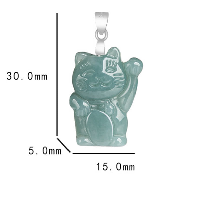 Buddha Stones Natural Jade Lucky Cat Abundance Titanium Steel Necklace Pendant - image 5