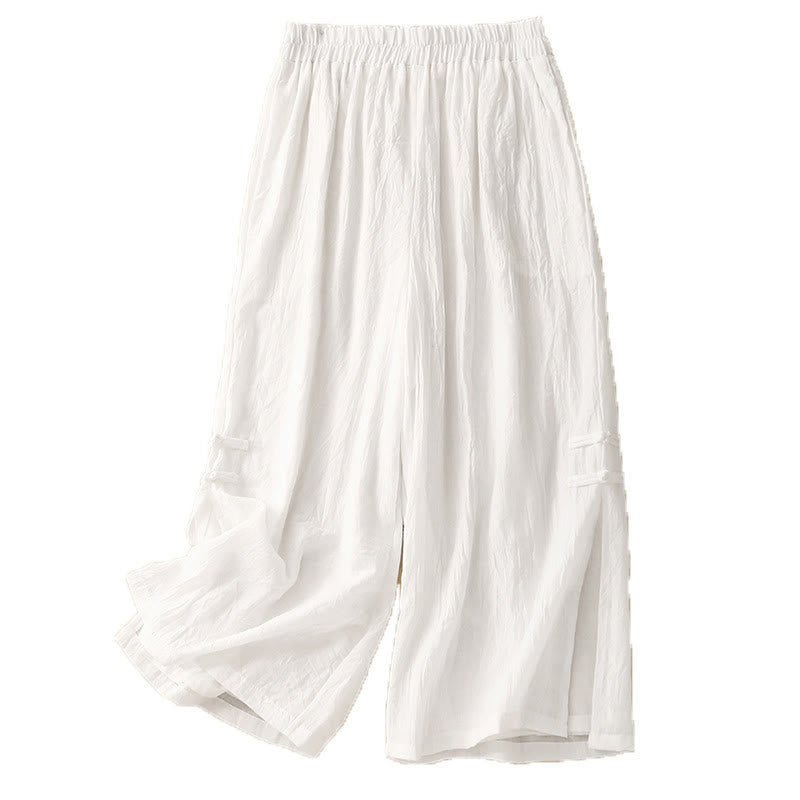 Buddha Stones Casual Plain Color Chinese Frog Button Cotton Linen Women's Wide Leg Pants - image 9