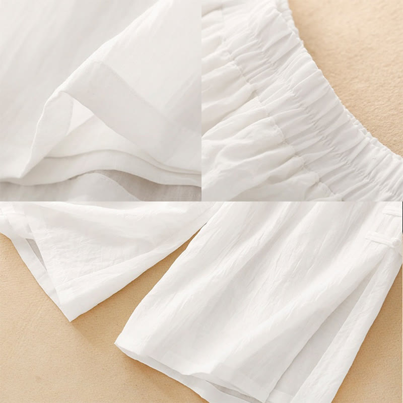 Buddha Stones Casual Plain Color Chinese Frog Button Cotton Linen Women's Wide Leg Pants - image 8