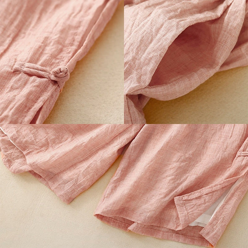 Buddha Stones Casual Plain Color Chinese Frog Button Cotton Linen Women's Wide Leg Pants - image 2