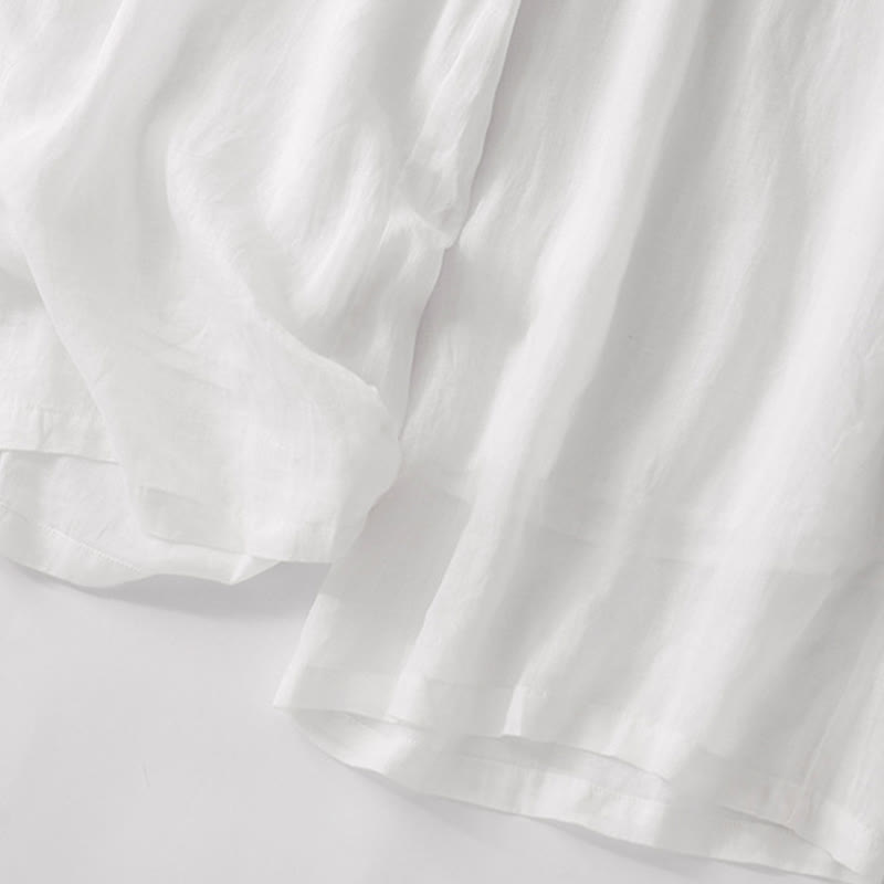 Buddha Stones Summer Embroidery Double Layer Cotton Linen Women's Wide Leg Pants With Pockets