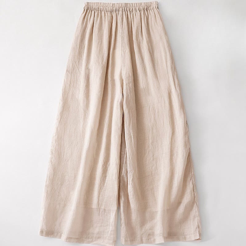 Buddha Stones Summer Embroidery Double Layer Cotton Linen Women's Wide Leg Pants With Pockets - image 17