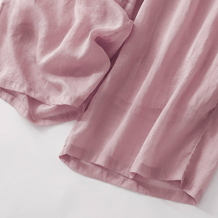 Buddha Stones Summer Embroidery Double Layer Cotton Linen Women's Wide Leg Pants With Pockets - image 14