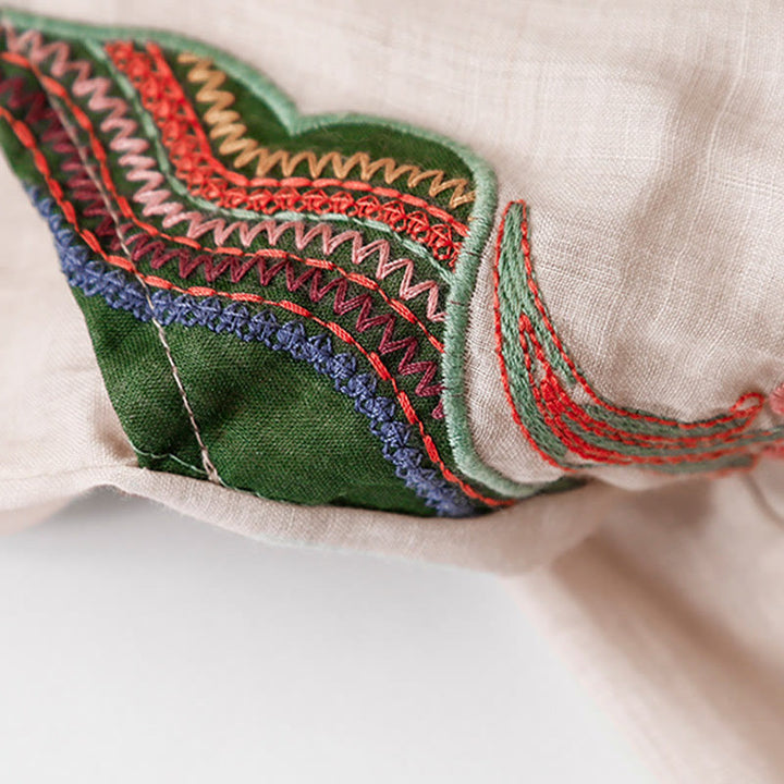 Buddha Stones Summer Embroidery Double Layer Cotton Linen Women's Wide Leg Pants With Pockets - image 20