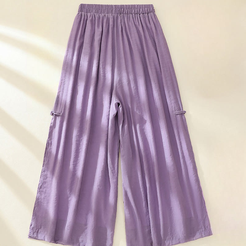 Buddha Stones Artistic Embroidery Flower Double Layer Chinese Frog Button Split Women's Wide Leg Pants - image 11