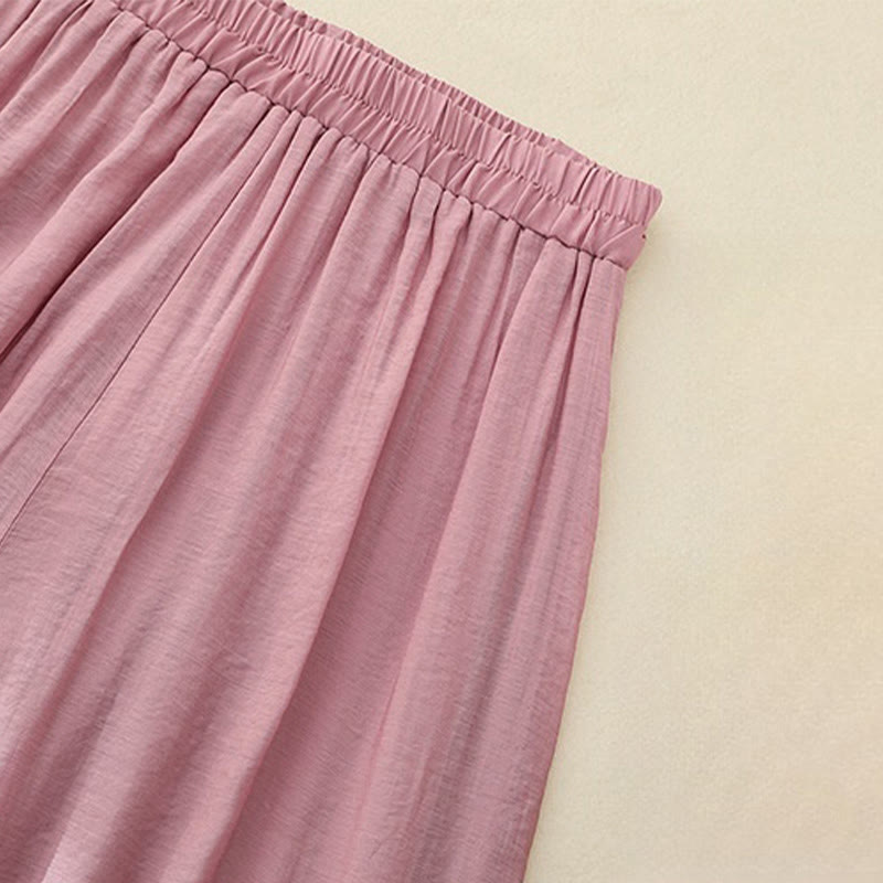 Buddha Stones Artistic Embroidery Flower Double Layer Chinese Frog Button Split Women's Wide Leg Pants - image 1