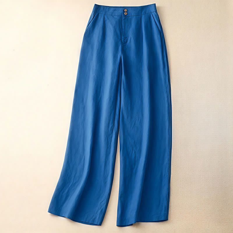Buddha Stones Summer Casual Simple Design Linen Women's Wide Leg Pants With Zipper Pockets - RoyalBlue - US8-10，UK/AU12-14，EU40-42 (2XL) - image 16
