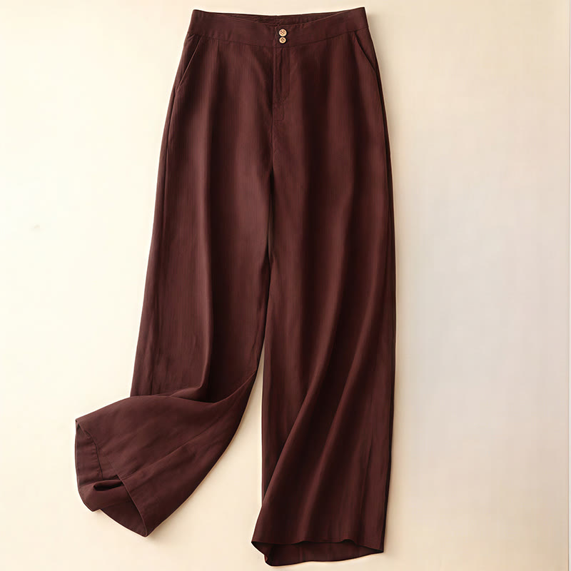 Buddha Stones Summer Casual Simple Design Linen Women's Wide Leg Pants With Zipper Pockets - Brown - US8-10，UK/AU12-14，EU40-42 (2XL) - image 26