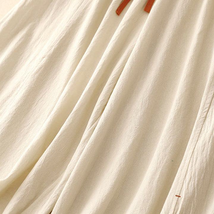 Buddha Stones Casual Simple Design Drawstring Split Cotton Linen Women's Wide Leg Pants With Pockets - image 10