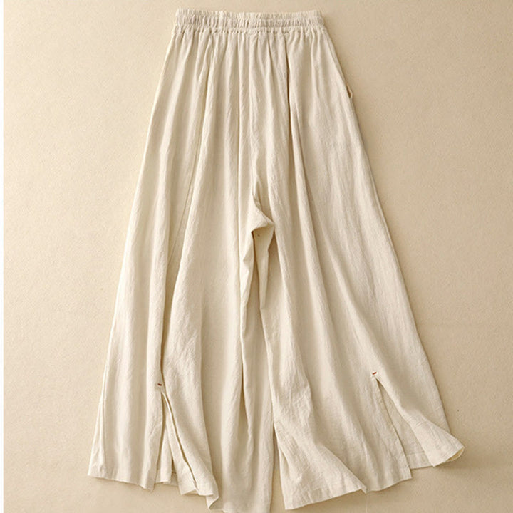 Buddha Stones Casual Simple Design Drawstring Split Women's Wide Leg Pants With Pockets - image 6