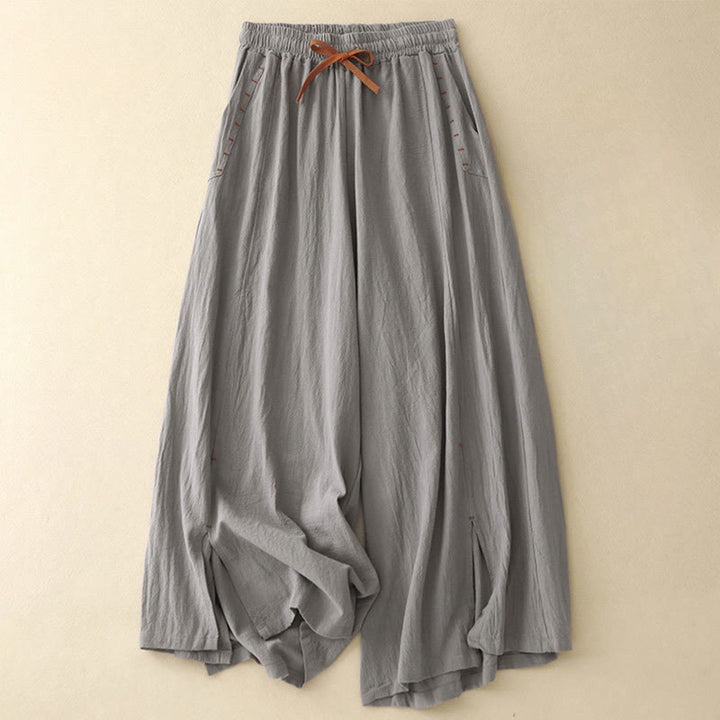Buddha Stones Casual Simple Design Drawstring Split Women's Wide Leg Pants With Pockets - LightSlateGray - US8-10，UK/AU12-14，EU40-42 (2XL) - image 15
