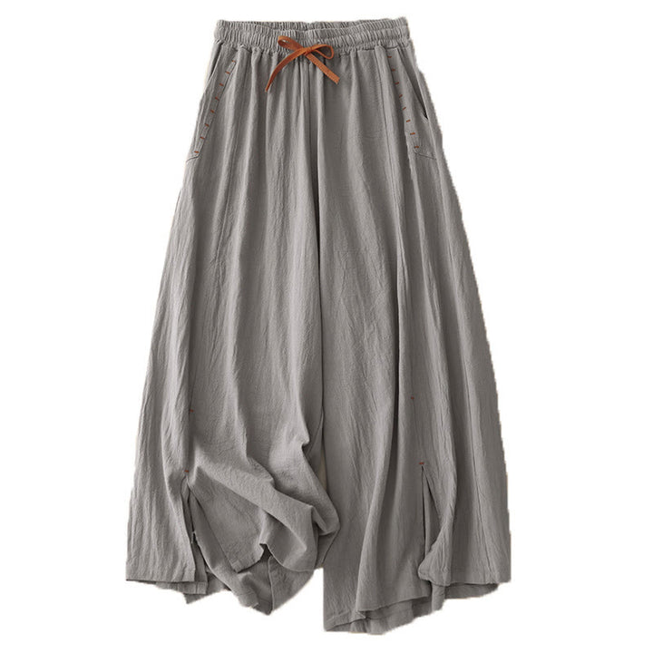 Buddha Stones Casual Simple Design Drawstring Split Women's Wide Leg Pants With Pockets - image 20
