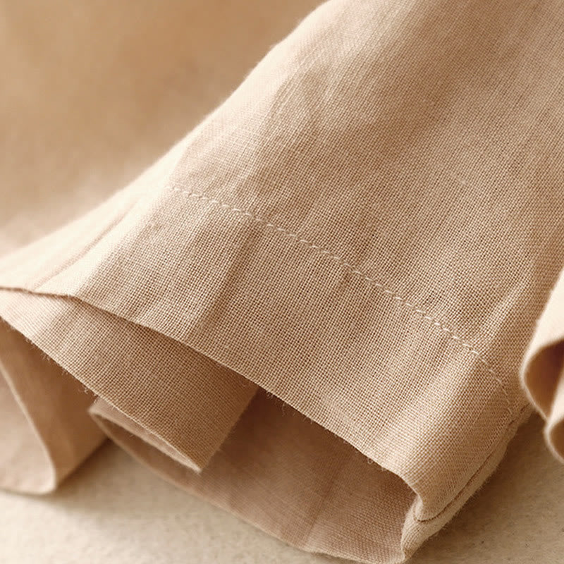 Buddha Stones Summer Casual Embroidery Flower Pleated Zipper Button Cotton Linen Women's Shorts With Pockets - image 24