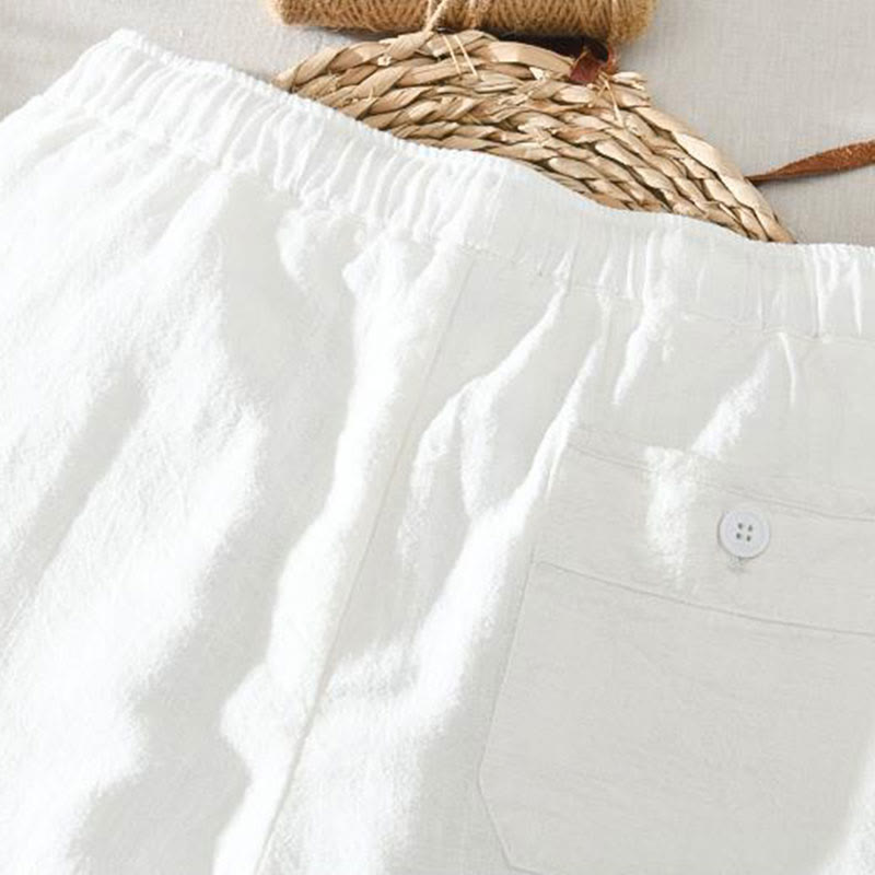 Buddha Stones Summer Casual Drawstring Ramie Linen Men's Pants With Pockets - image 5