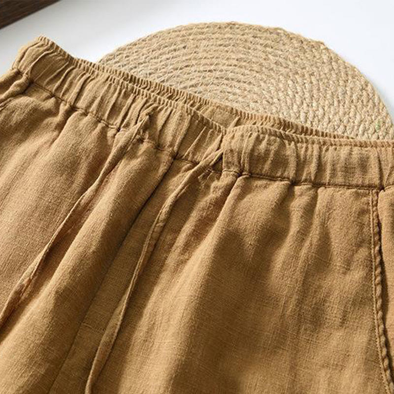 Buddha Stones Summer Casual Drawstring Ramie Linen Men's Pants With Pockets - image 22