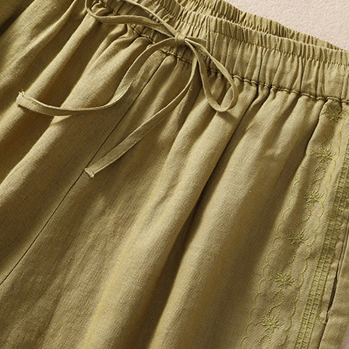 Buddha Stones Casual Floral Embroidery Pattern Drawstring Women's Shorts With Pockets - image 17