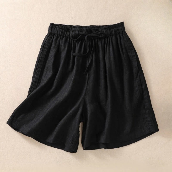 Buddha Stones Casual Floral Embroidery Pattern Drawstring Women's Shorts With Pockets - Black - US8-10，UK/AU12-14，EU40-42 (2XL) - image 3