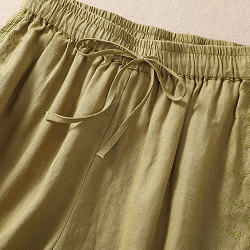 Buddha Stones Casual Floral Embroidery Pattern Drawstring Women's Shorts With Pockets - image 16