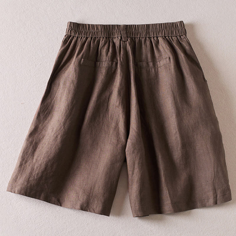 Buddha Stones Summer Daily Simple Wrinkle Design Cotton Linen Women's Shorts With Pockets - image 22