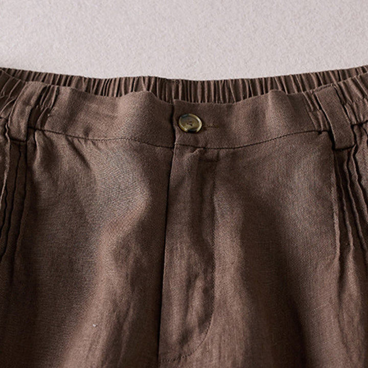 Buddha Stones Summer Daily Simple Wrinkle Design Cotton Linen Women's Shorts With Pockets - image 23