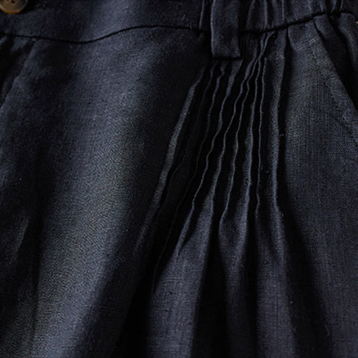 Buddha Stones Summer Daily Simple Wrinkle Design Cotton Linen Women's Shorts With Pockets - image 11