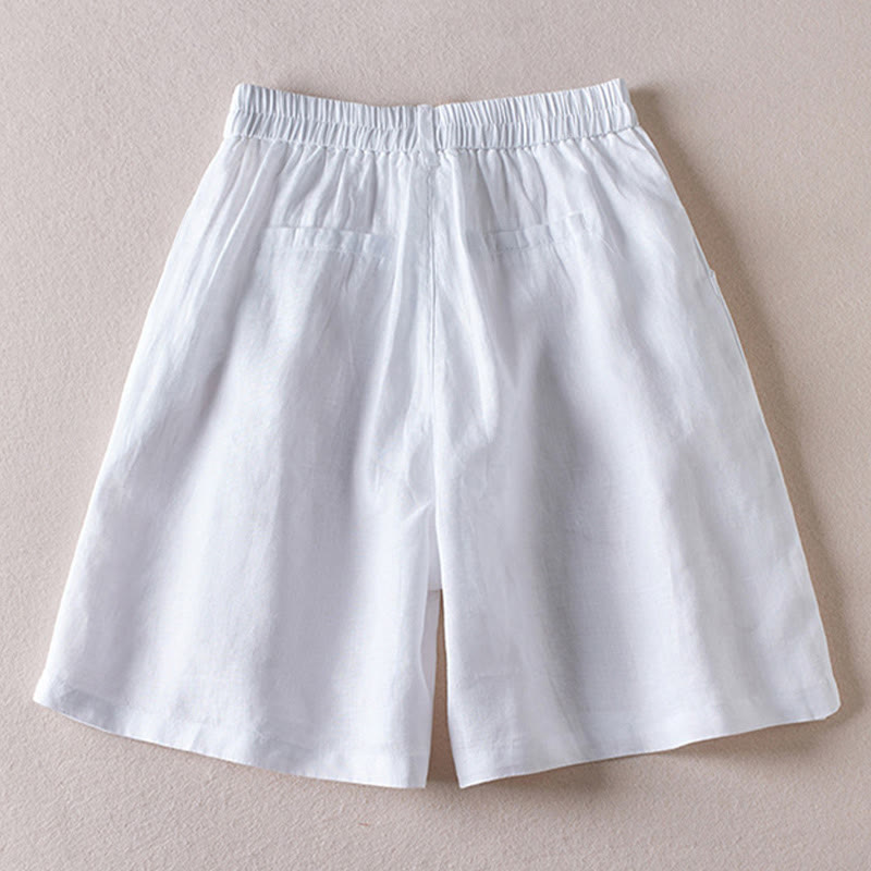 Buddha Stones Summer Daily Simple Wrinkle Design Cotton Linen Women's Shorts With Pockets - image 15