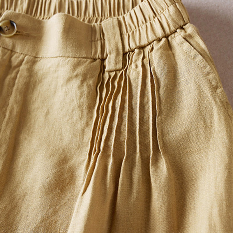 Buddha Stones Summer Daily Simple Wrinkle Design Cotton Linen Women's Shorts With Pockets - image 31