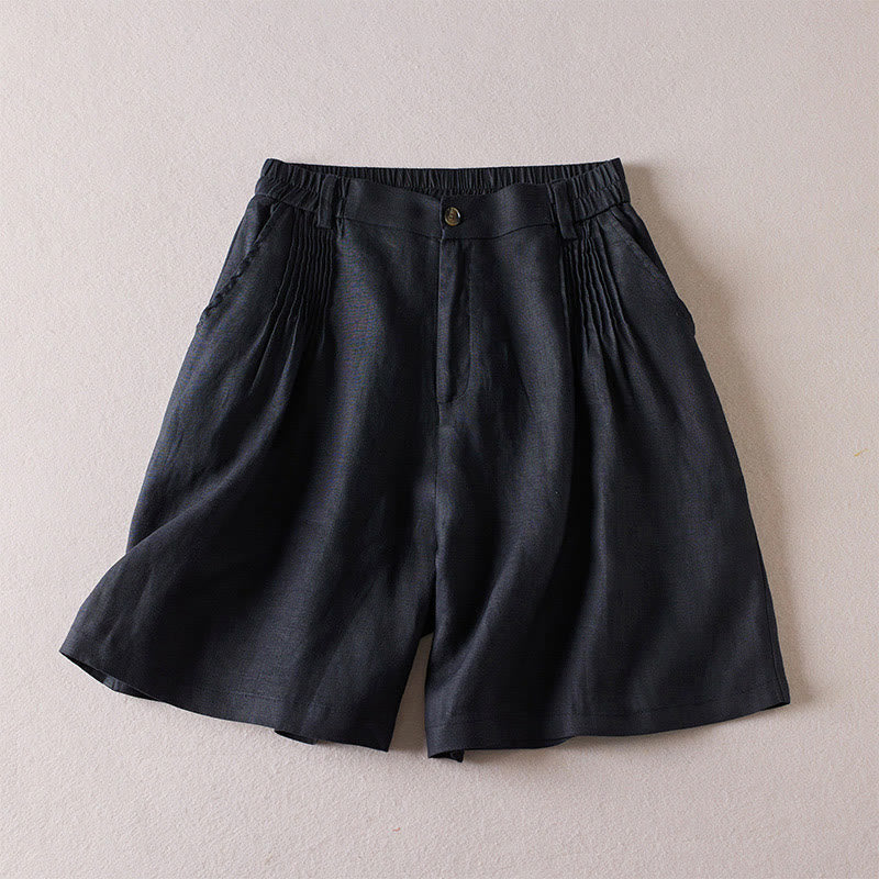 Buddha Stones Summer Daily Simple Wrinkle Design Cotton Linen Women's Shorts With Pockets - Black - US8-10，UK/AU12-14，EU40-42 (2XL) - image 7