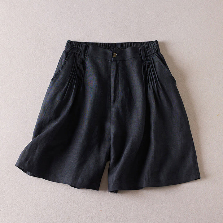 Buddha Stones Summer Daily Simple Wrinkle Design Cotton Linen Women's Shorts With Pockets - Black - US8-10，UK/AU12-14，EU40-42 (2XL) - image 7