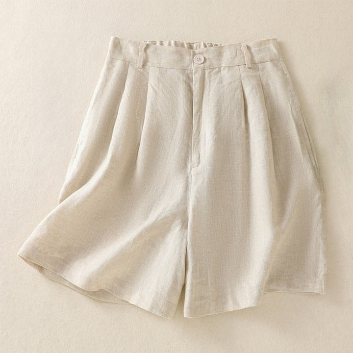 Buddha Stones Summer Casual Pure Color Cotton Linen Women's Shorts With Pockets - Beige - US8-10，UK/AU12-14，EU40-42 (2XL) - image 2
