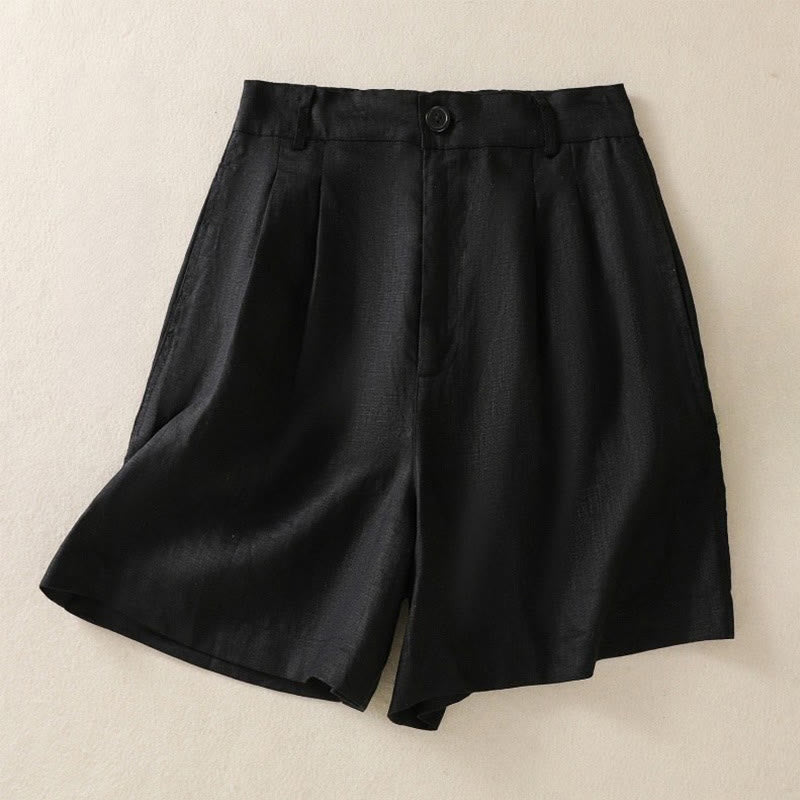 Buddha Stones Summer Casual Pure Color Cotton Linen Women's Shorts With Pockets - Black - US8-10，UK/AU12-14，EU40-42 (2XL) - image 6
