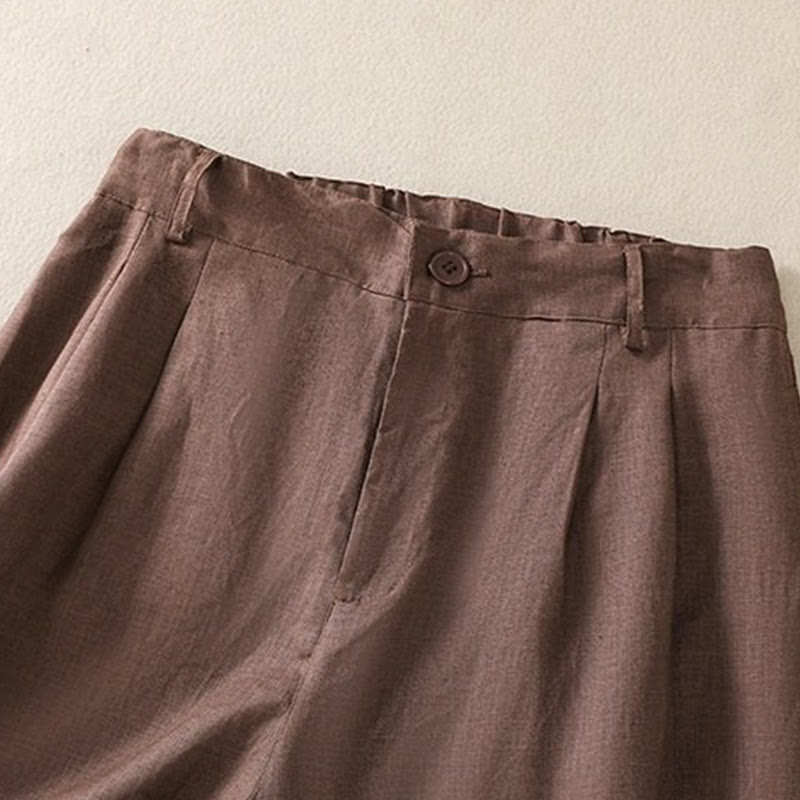 Buddha Stones Summer Casual Pure Color Cotton Linen Women's Shorts With Pockets - image 10