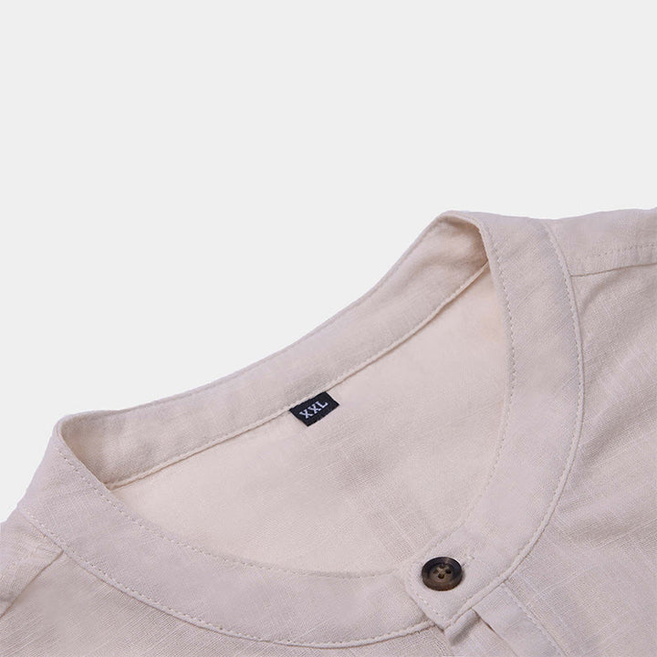 Buddha Stones Men's Summer Solid Color Short Sleeve Half Button Cotton Linen Shirt - image 21