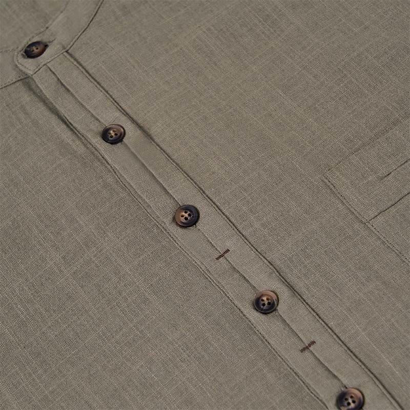 Buddha Stones Men's Summer Solid Color Short Sleeve Half Button Cotton Linen Shirt - image 9