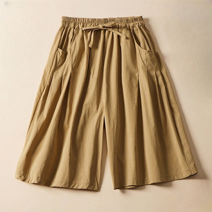 Buddha Stones Casual Solid Color Wrinkle Design Drawstring Cotton Women's Shorts With Pockets - Goldenrod - US8-10，UK/AU12-14，EU40-42 (2XL) - image 0