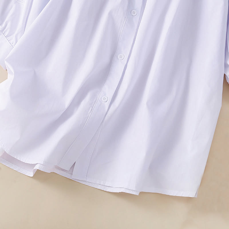 Buddha Stones Casual Embroidery Flower Hole Design Three Quarter Sleeve Cotton Linen Women's Shirt - image 16