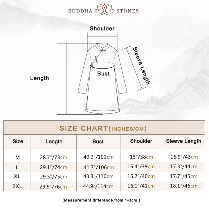 Buddha Stones Solid Color Frog-Button Three Quarter Sleeve Double Layer Cotton Linen Shirt - image 5