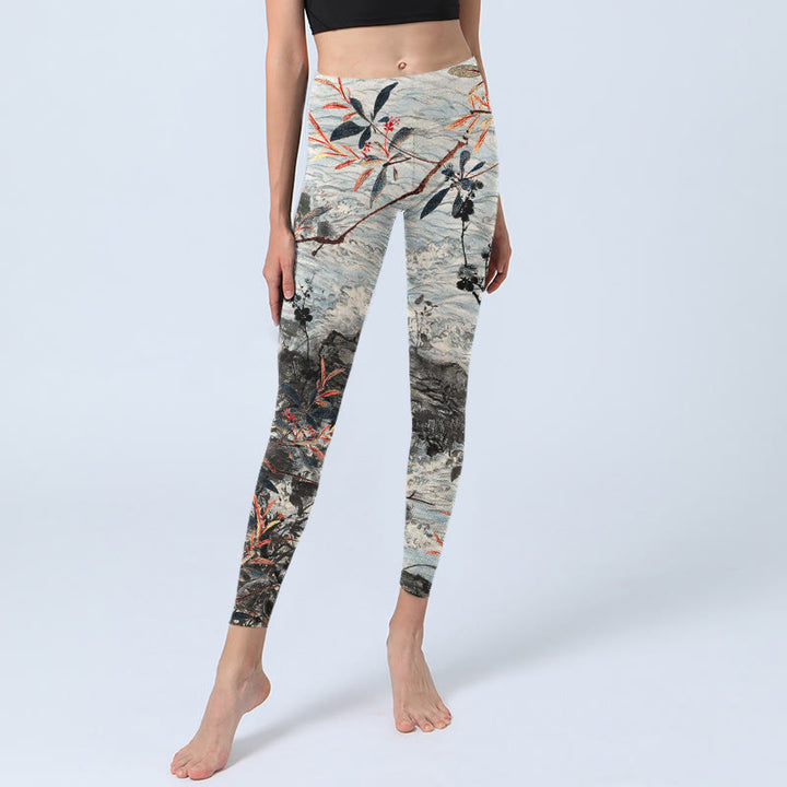 Buddha Stones Waves Rocks Trees Print Gym Fitness Leggings Women's Yoga Pants - image 6